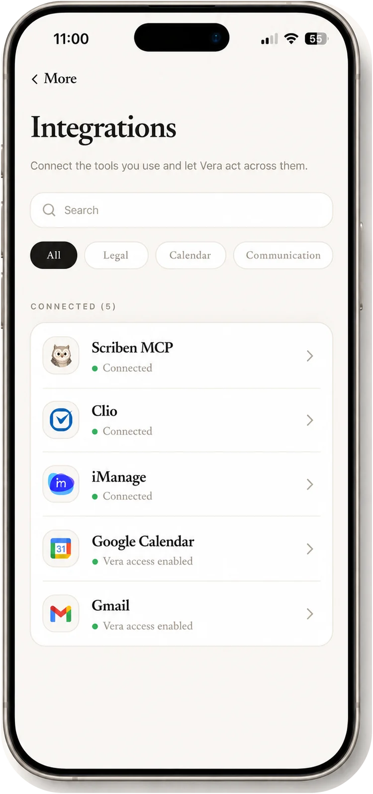 Integrations in the Scriben app, for lawyers
