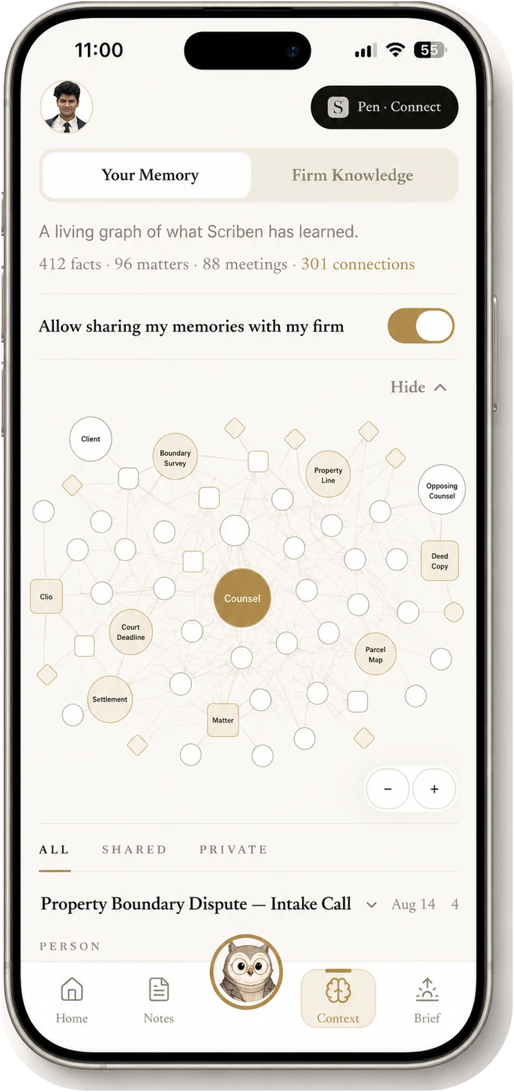 Memory in the Scriben app, for lawyers