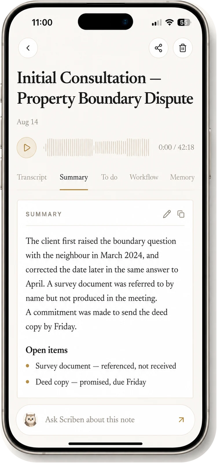 Notes in the Scriben app, for lawyers
