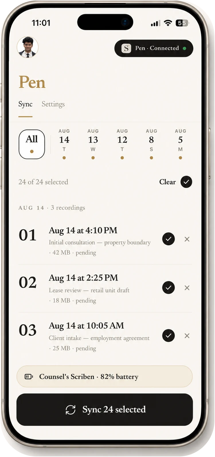 The pen in the Scriben app, for lawyers