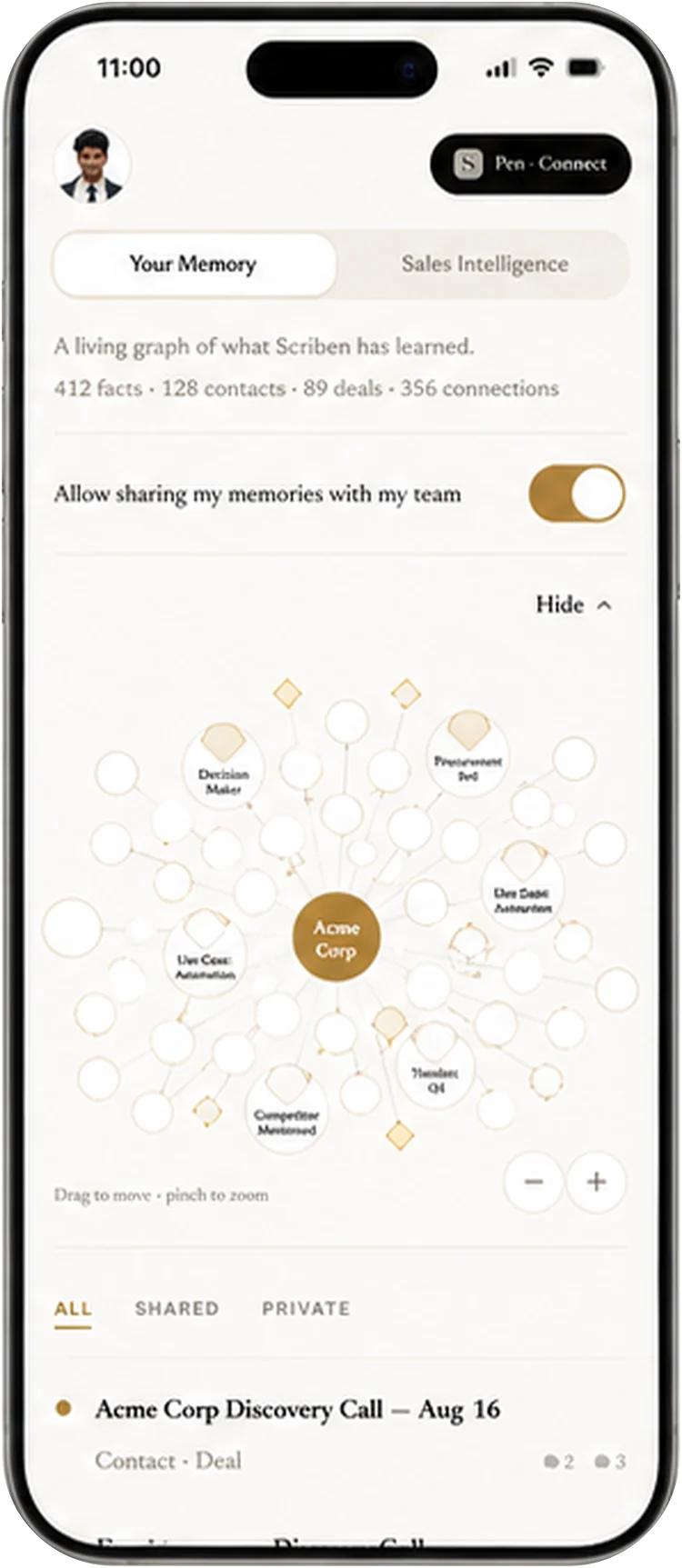 Memory in the Scriben app, for sales