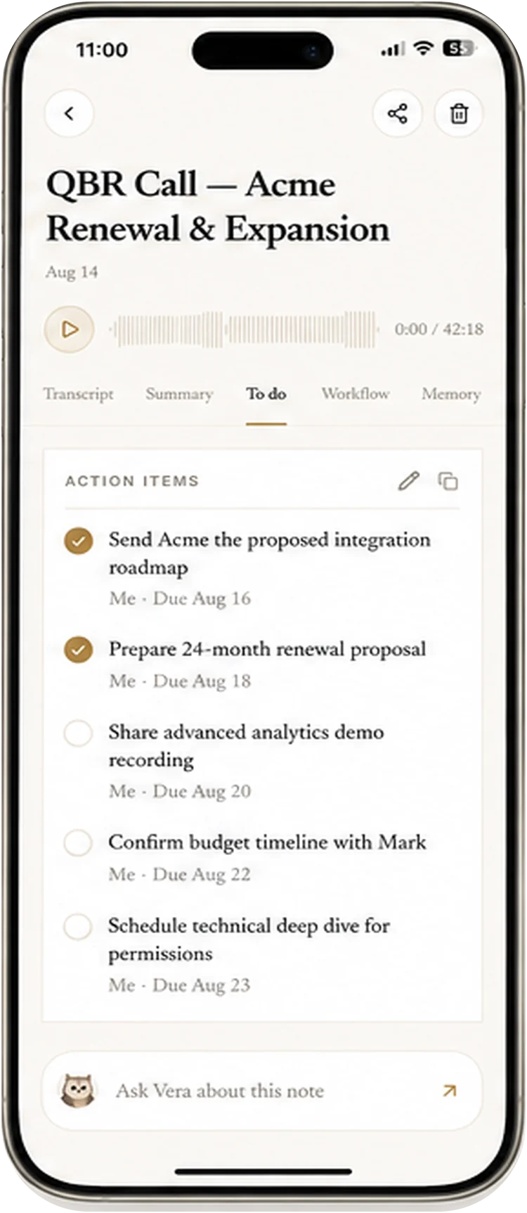 To-dos in the Scriben app, for sales