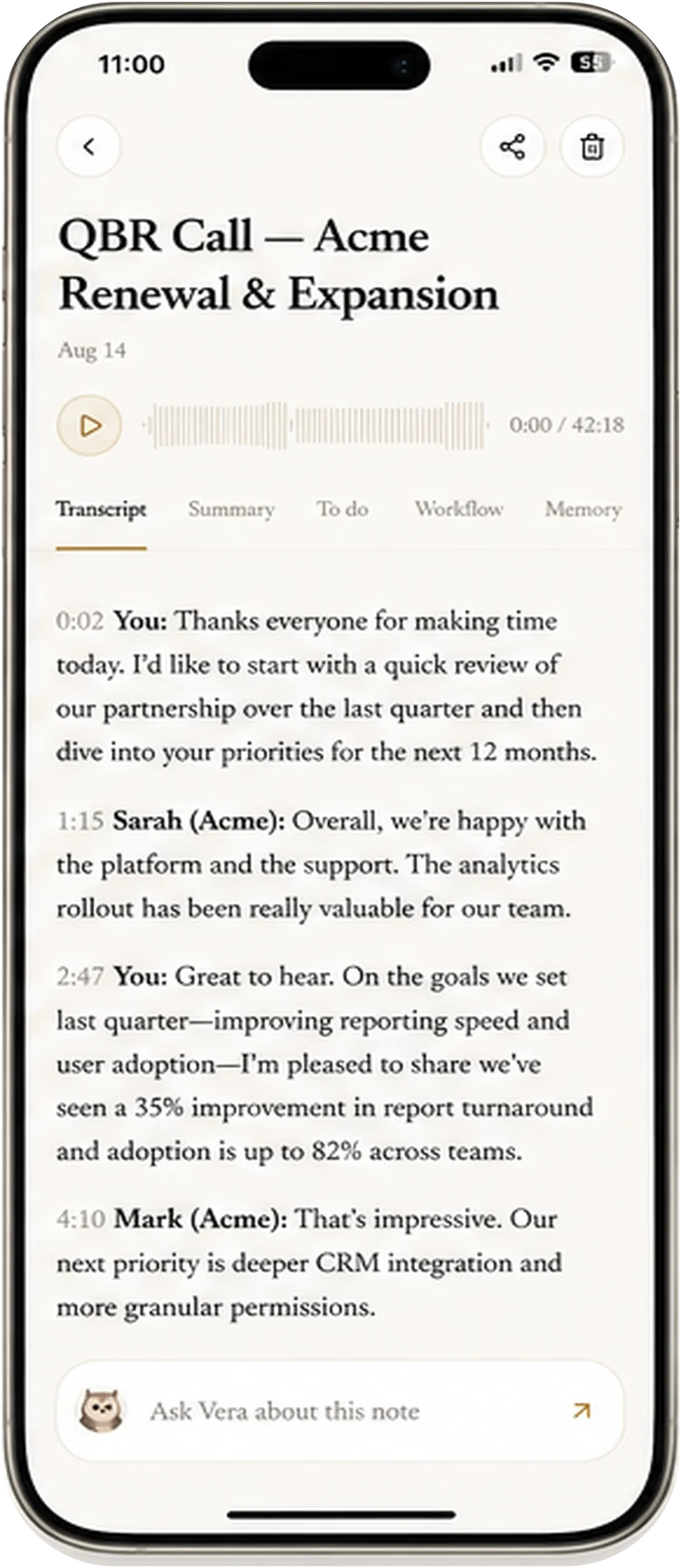 Transcript in the Scriben app, for sales
