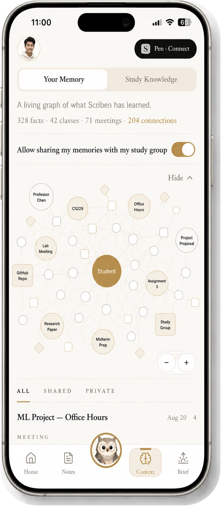 Memory in the Scriben app, for students