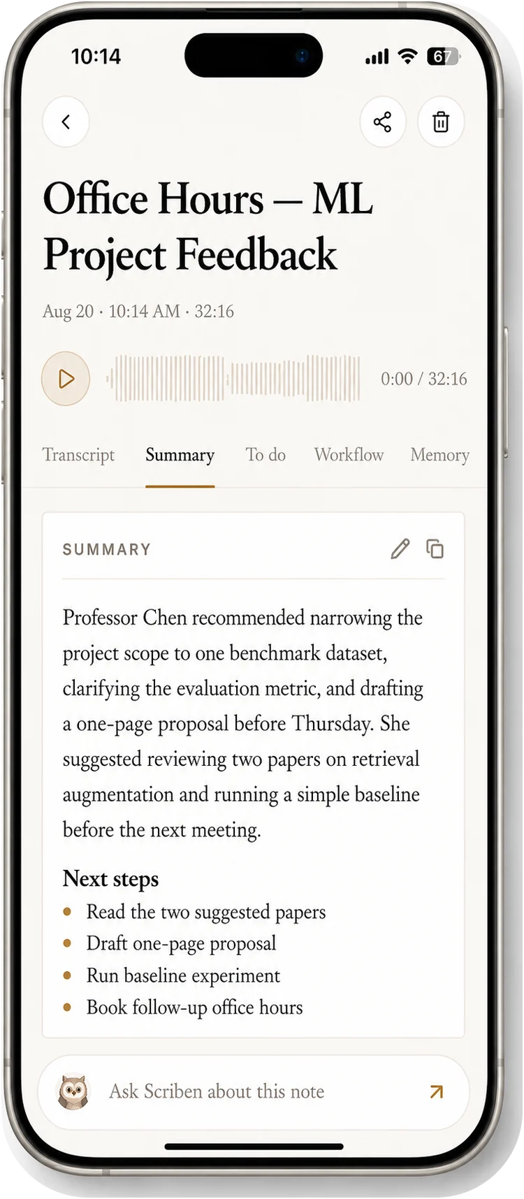 Notes in the Scriben app, for students