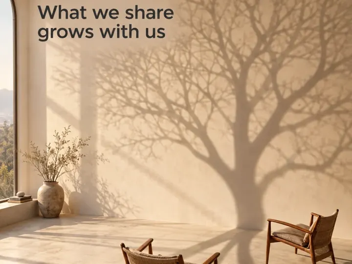 What we share grows with us. Two chairs in a room of tree shadow.