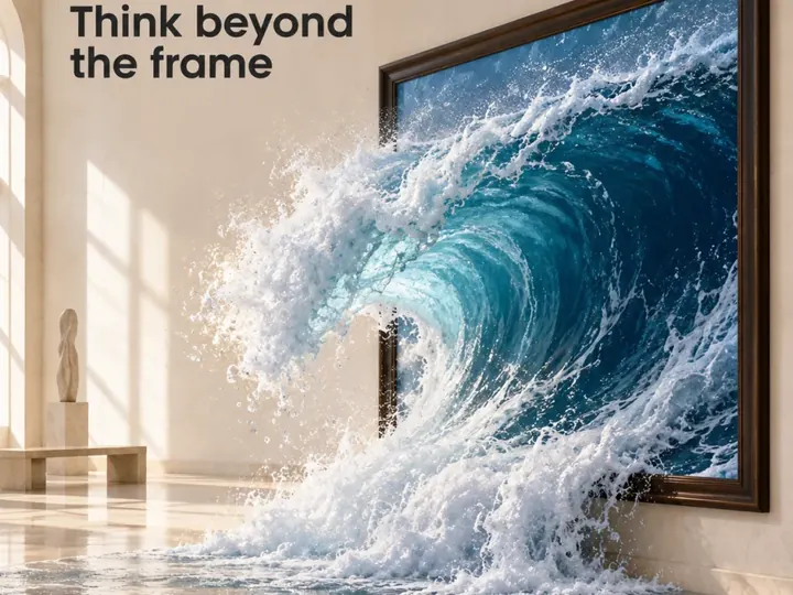 Think beyond the frame. A wave breaking out of a painting.