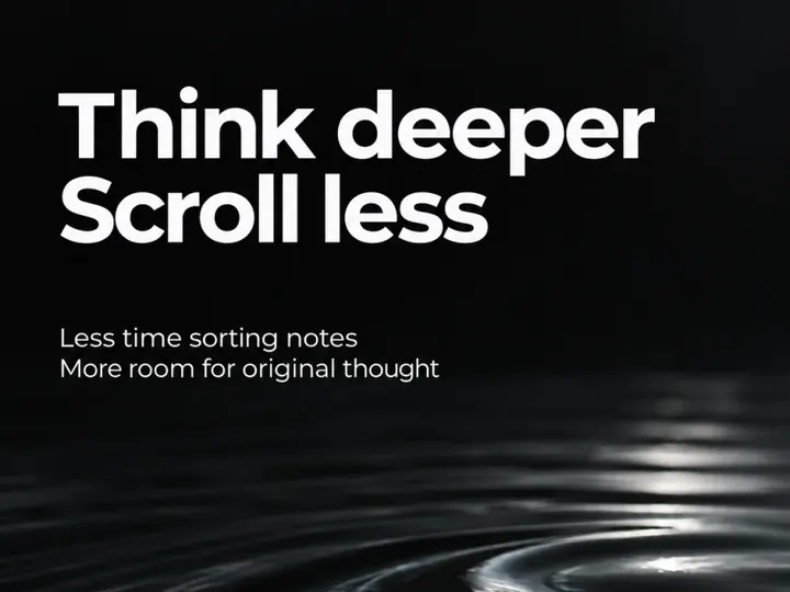 Think deeper, scroll less. Ripples spreading on dark water.