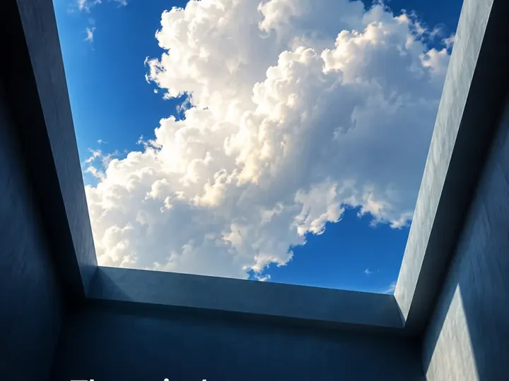 The mind has no ceiling. A cloud seen through an open skylight.