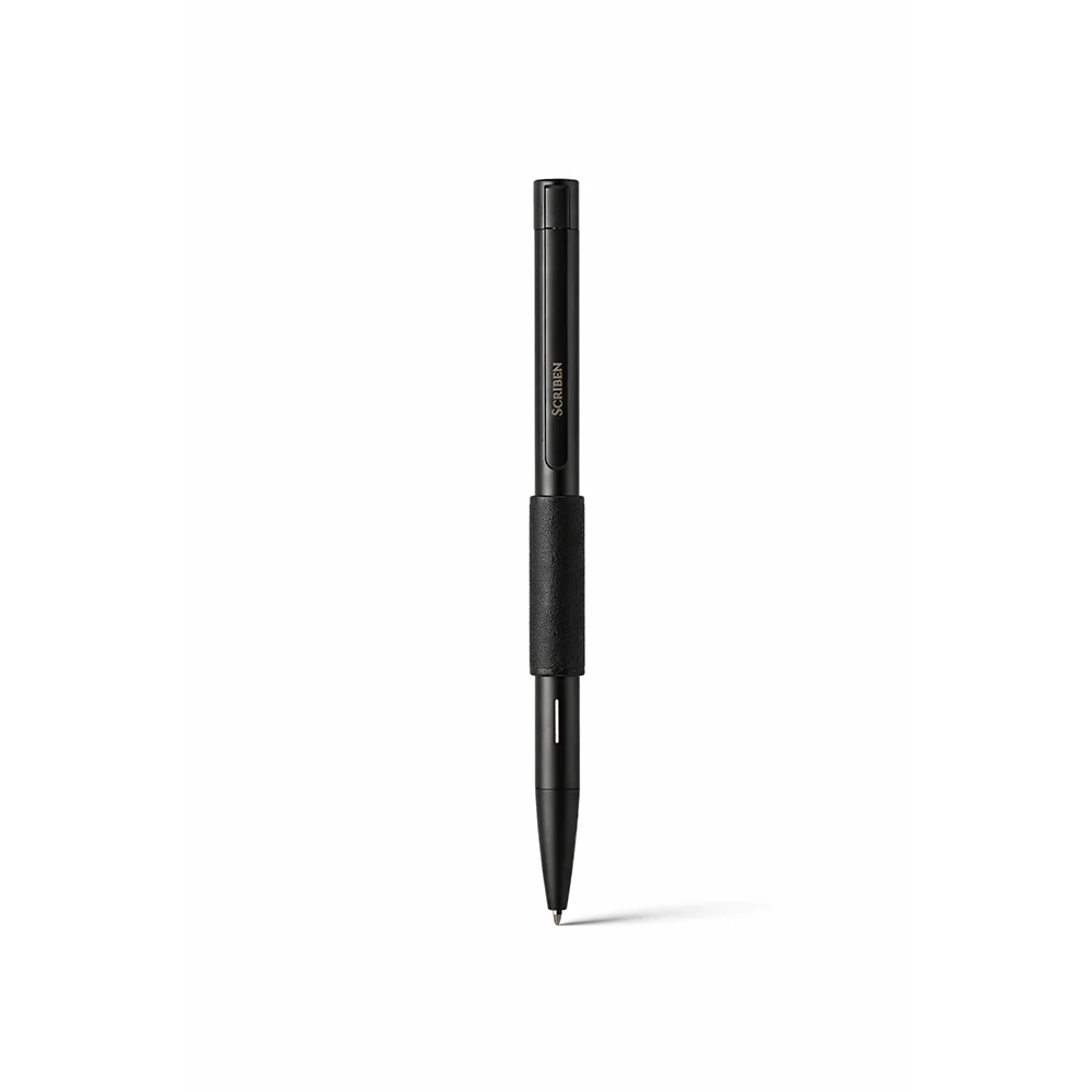 The Scriben pen in black, upright against a plain white background