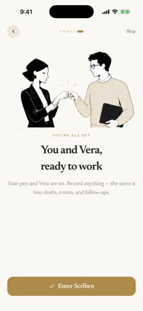 The setup completion screen: You and Vera, ready to work