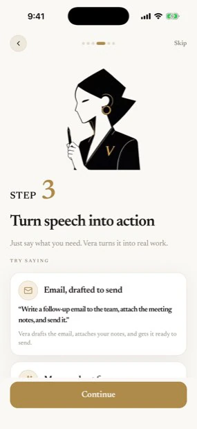 Step three: turn speech into action, showing an email drafted ready to send