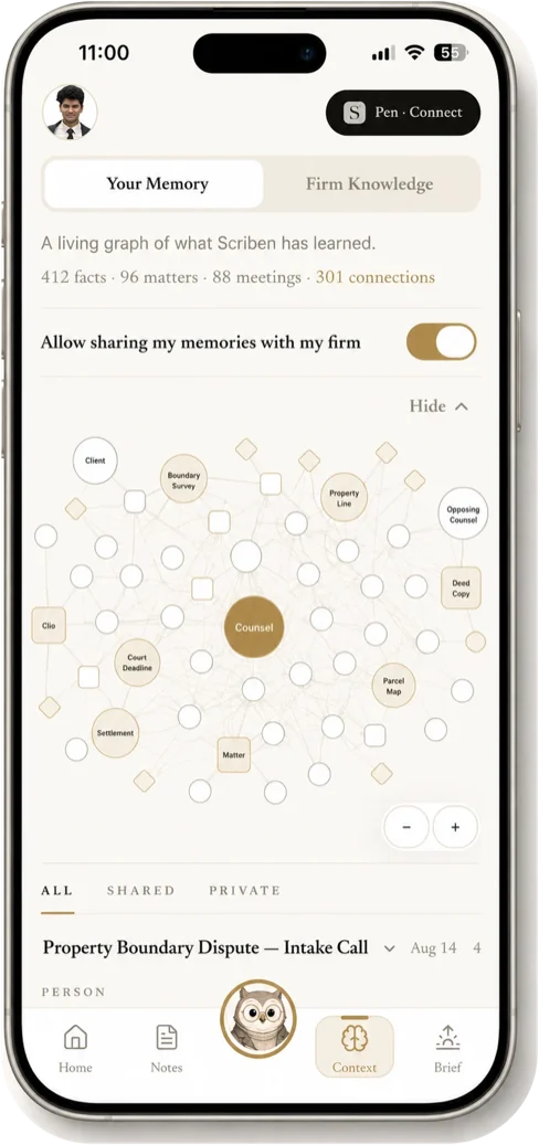Memory in the Scriben app, for lawyers